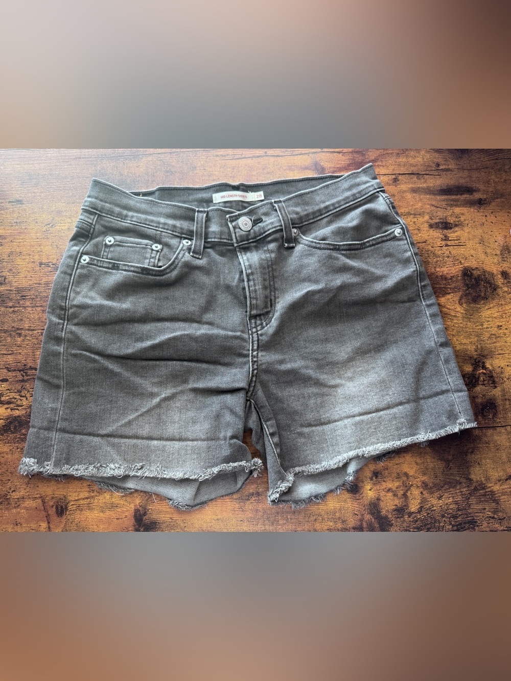Levi's Women's Frayed Hem Denim Mid Length Shorts - 28